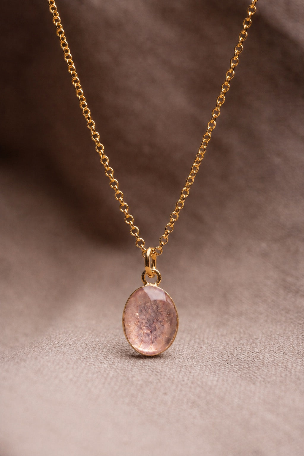 Cherry Blossom Oval Necklace Gold