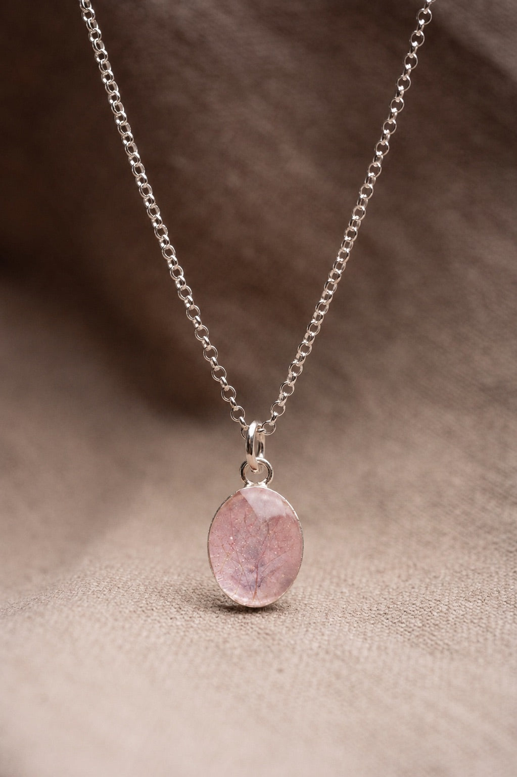 Cherry Blossom Oval Necklace Silver