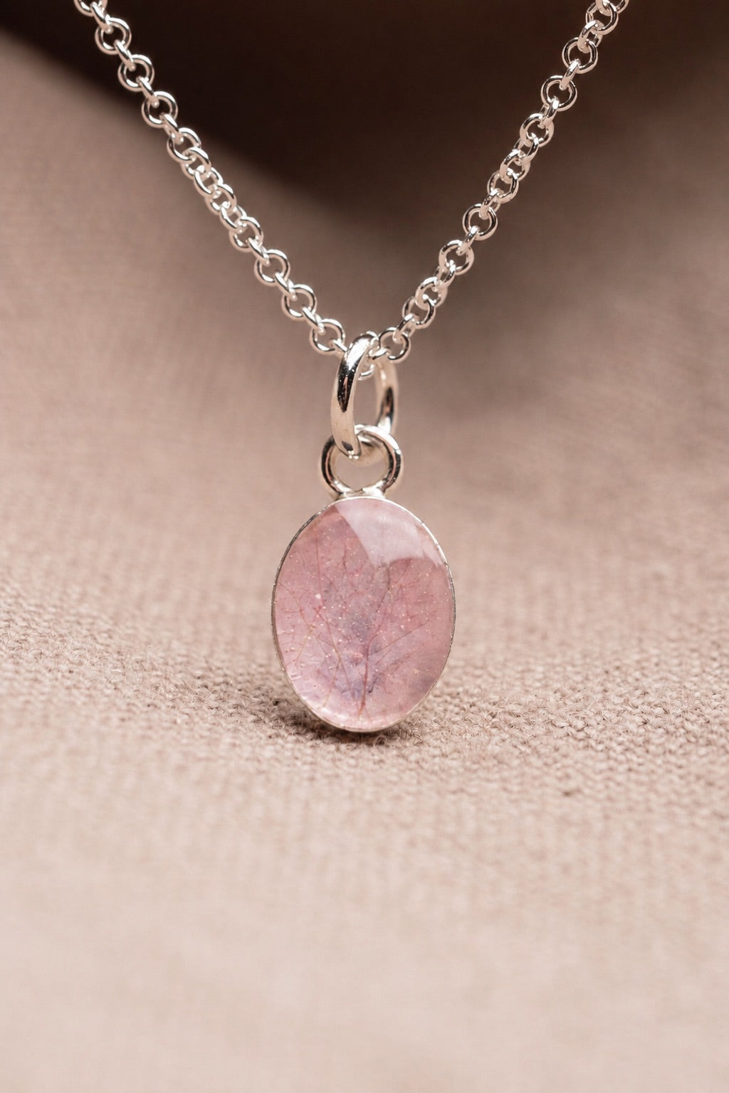 Cherry Blossom Oval Necklace Silver