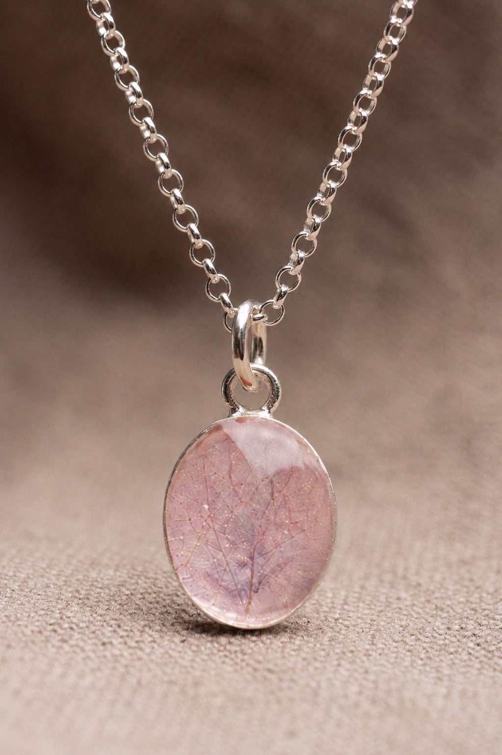 Cherry Blossom Oval Necklace Silver