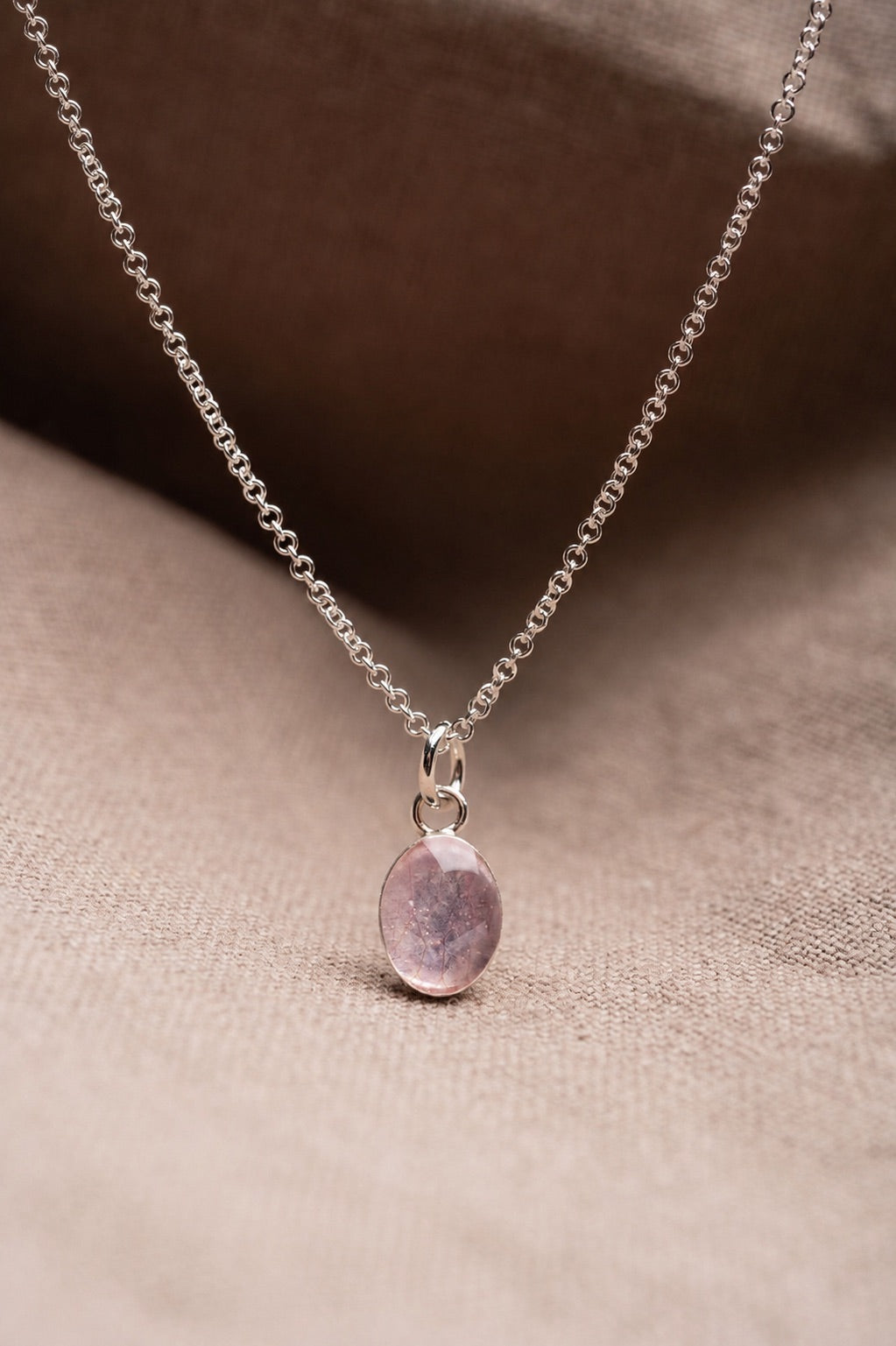 Cherry Blossom Oval Necklace Silver