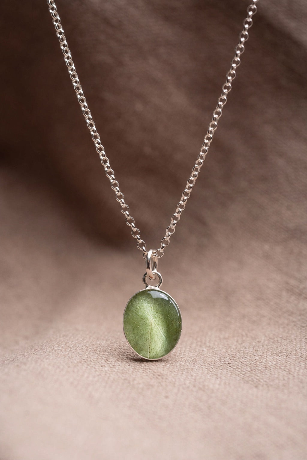 Eucalyptus Oval Necklace Silver