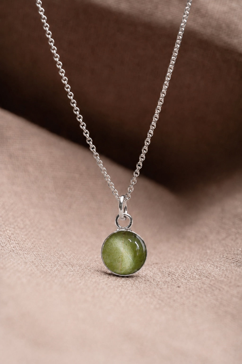 Eucalyptus Round Necklace Silver