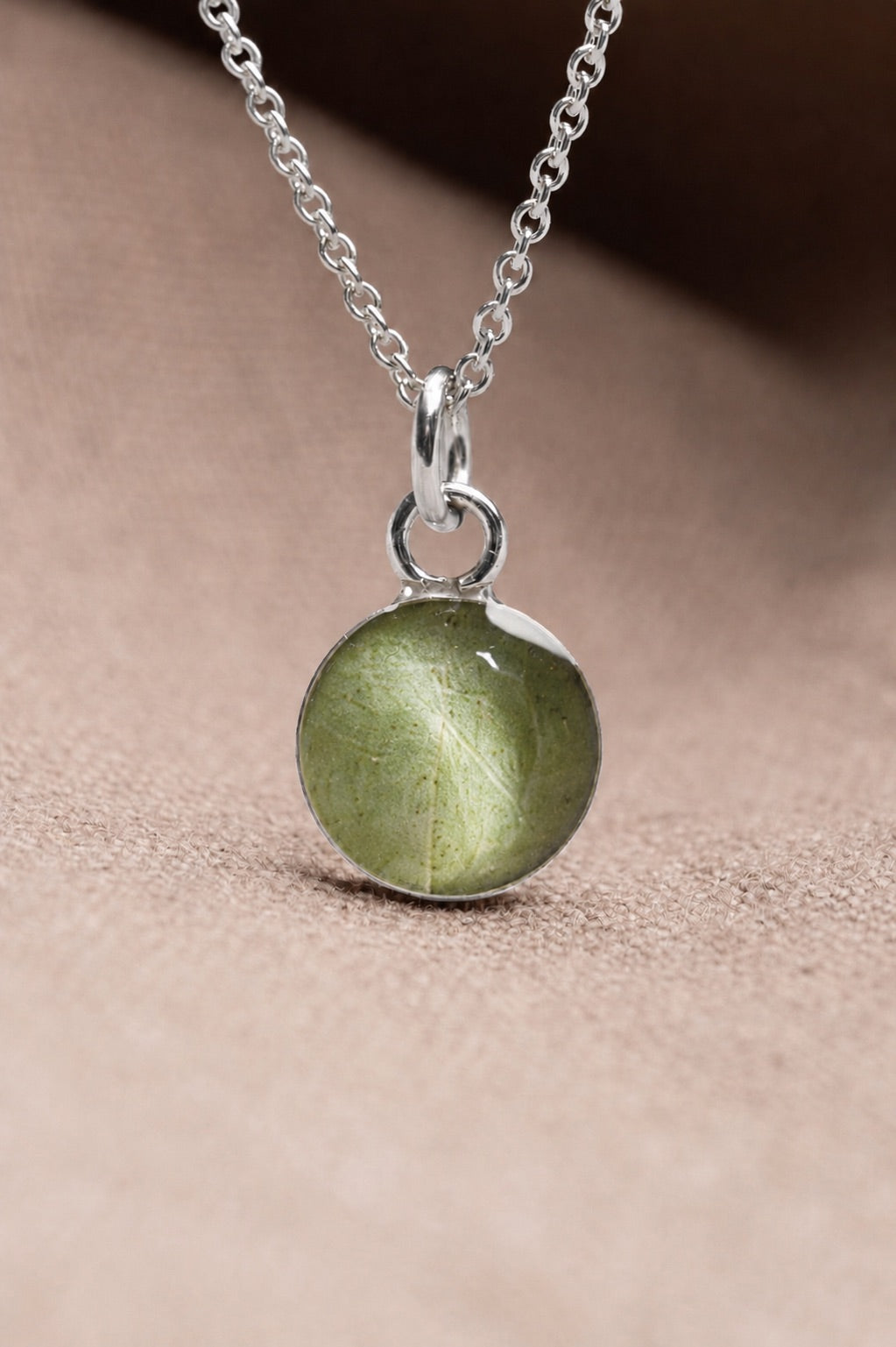 Eucalyptus Round Necklace Silver