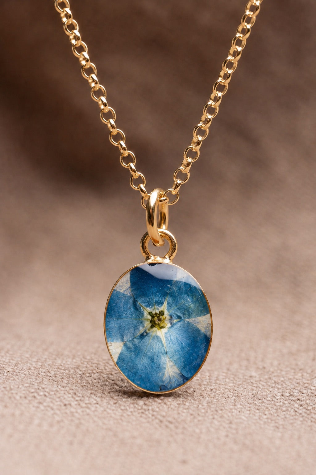 Forget Me Not Oval Necklace Gold