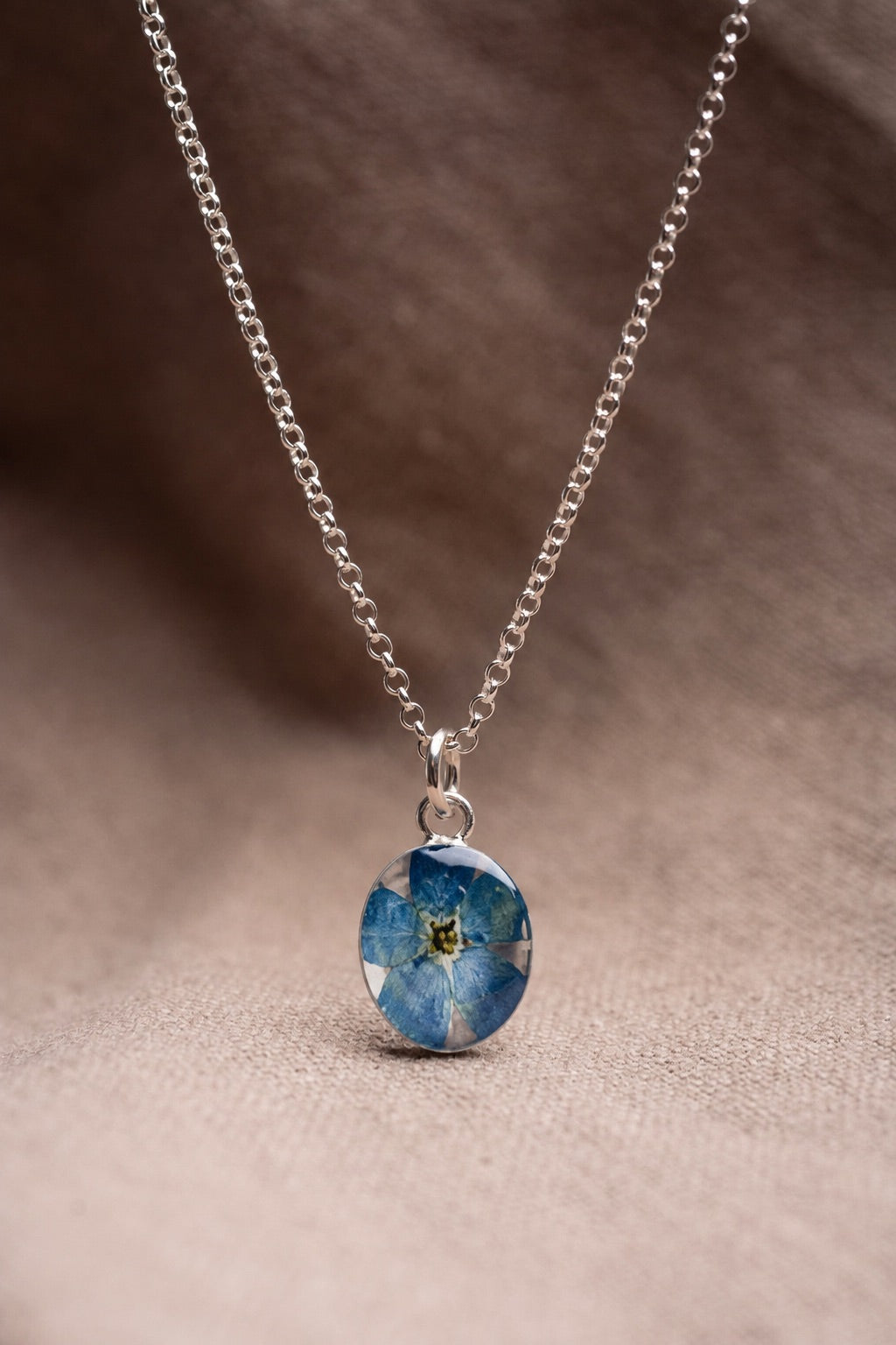 Forget Me Not Oval Necklace Silver