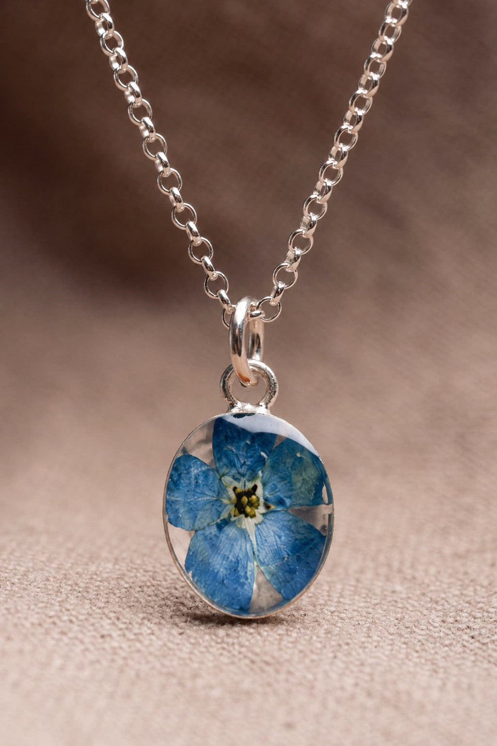 Forget Me Not Oval Necklace Silver
