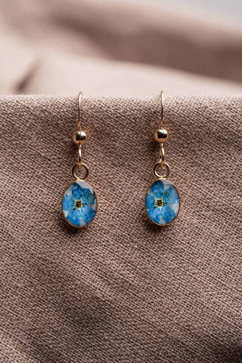Forget Me Not Oval Earrings Gold