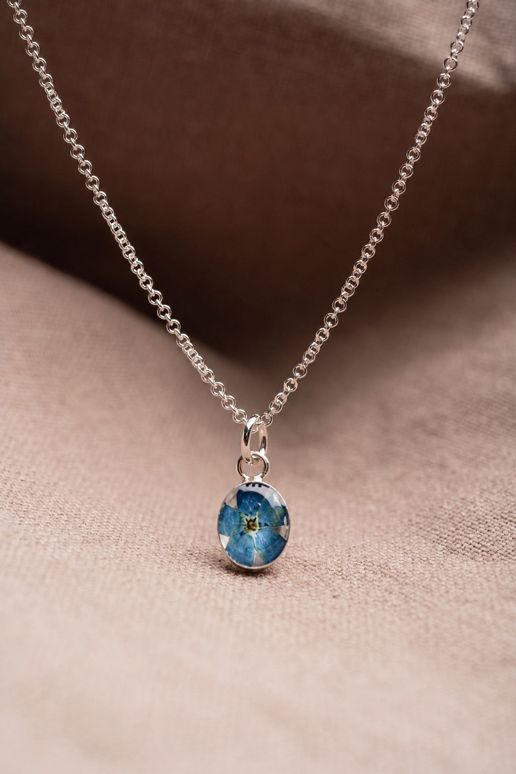 Forget Me Not Oval Necklace Silver