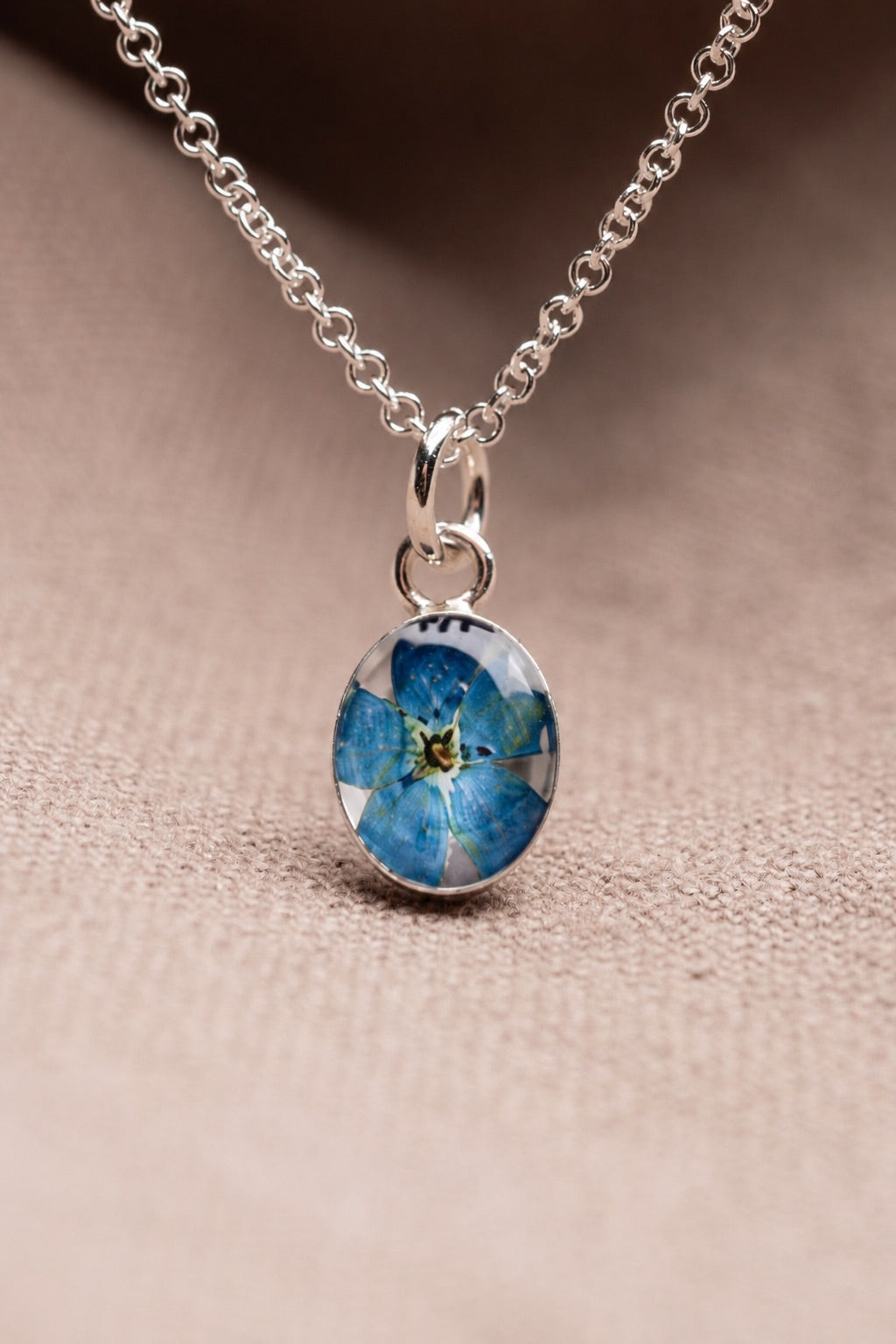 Forget Me Not Oval Necklace Silver
