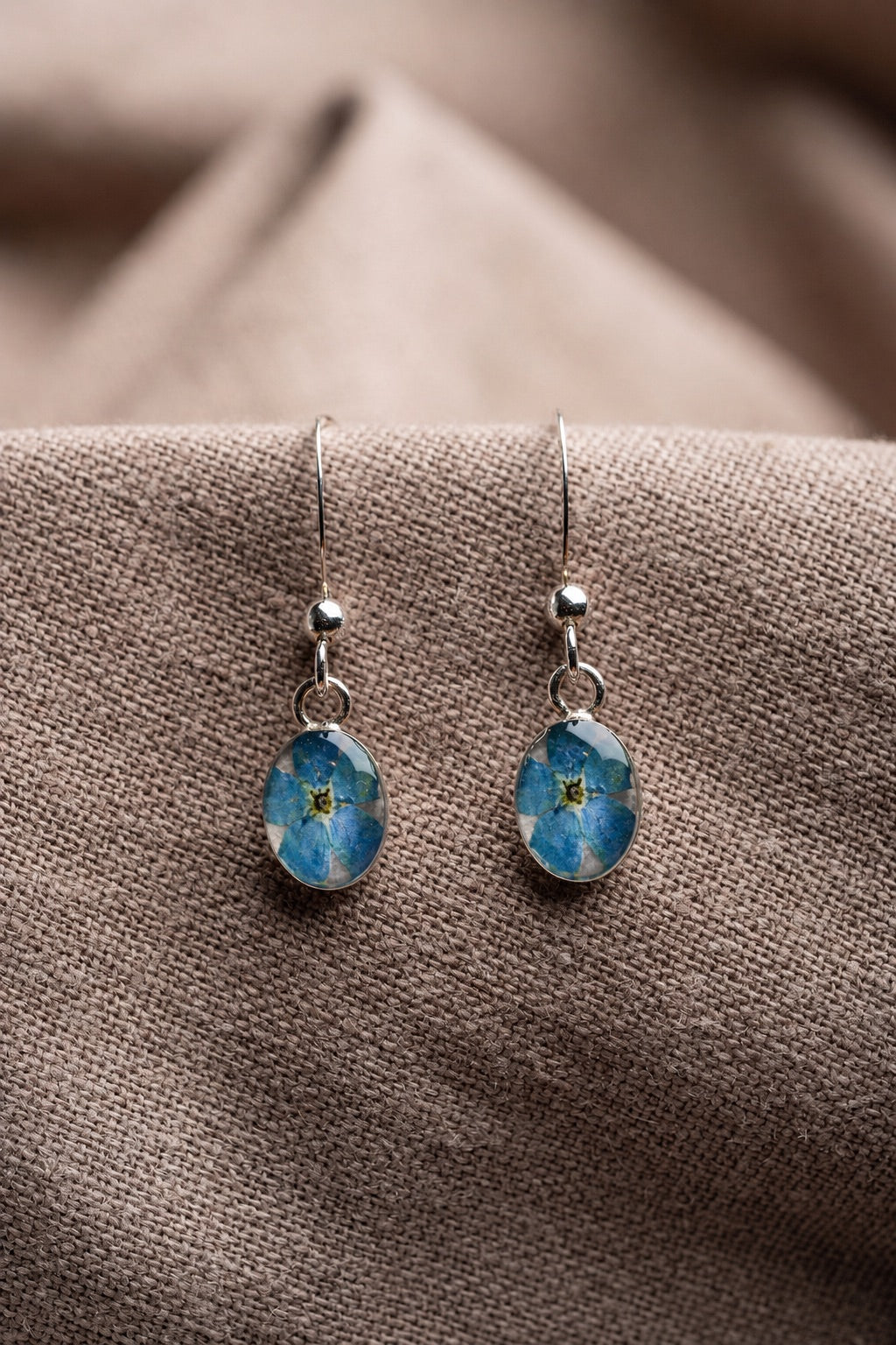 Forget Me Not Oval Earrings Silver