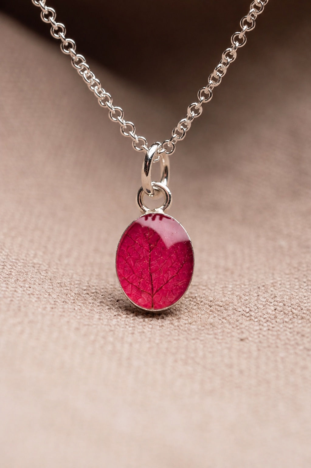 Bougainvillea Oval Necklace Silver