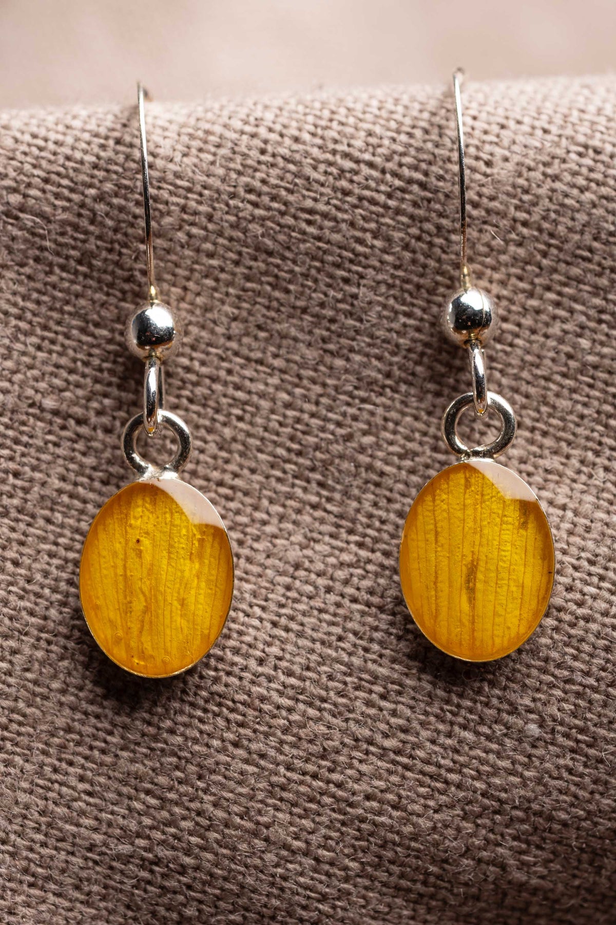 Sunflower Oval Earrings Silver